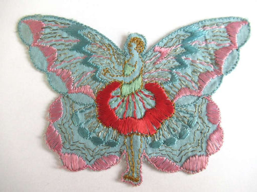 UpperDutch:,Fairy Applique, butterfly applique, 1930s embroidered applique. Vintage patch, sewing supply, crazy quilt, antique.