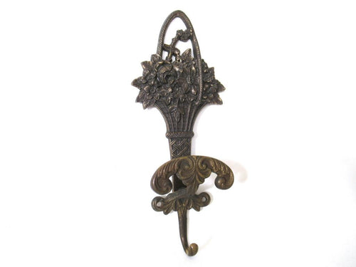 UpperDutch:Wall hook,Coat hook with a basket full flowers, Ornate Victorian style hook. VCR made in Italy.