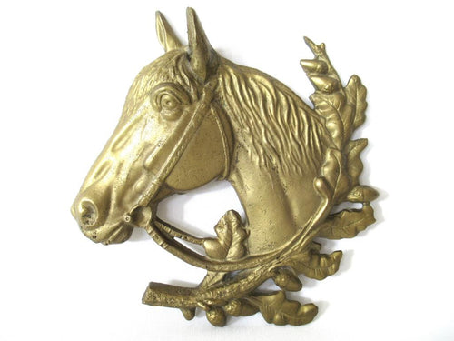 UpperDutch:Wall hook,Brass Horse Plaque, Horse Head Embellishment, Horse Head, furniture ornament.