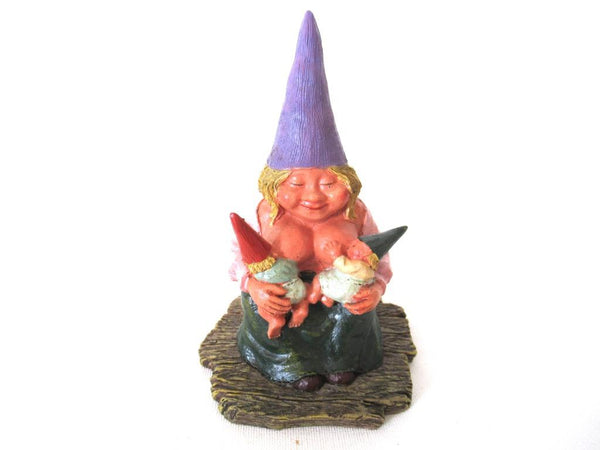 UpperDutch:Gnome,New born, Breastfeeding Gnome figurine after a design by Rien Poortvliet 'Catherine with baby's '. Twin gift