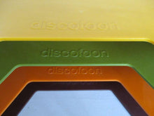 UpperDutch:,Set of 4 Stack-able Vinyl Record Holders for 12" records. Discofoon retro record storage. Vintage retro colored 1970s decor.