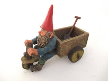 UpperDutch:Gnome,Gnome 'Thomas' riding a cargo bike with shovel. Gnome figurine after a design by Rien Poortvliet. Classic Gnomes series. AAAAAAA International Co. Ltd.