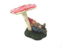 UpperDutch:Gnome,'Slumber Chief' a design by Rien Poortvliet. Gnome sleeping under a mushroom. Dutch Classic gnomes series. AAAAAAA International Co. Ltd.