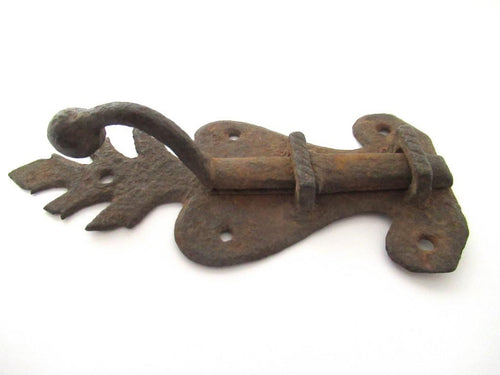 Primitive Antique 18th century hand wrought Iron Slide Bolt