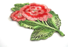 UpperDutch:,Red Pink Flower applique 1930s vintage embroidered applique. Vintage floral patch, sewing supply.