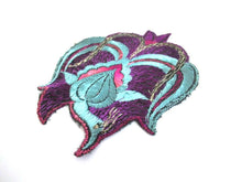 UpperDutch:,Flower applique 1930s Vintage floral patch, lotus flower with peacock, sewing supply.