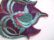 UpperDutch:,Flower applique 1930s Vintage floral patch, lotus flower with peacock, sewing supply.