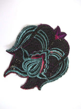 UpperDutch:,Flower applique 1930s Vintage floral patch, lotus flower with peacock, sewing supply.
