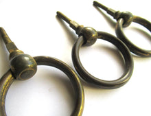 1 (ONE) Antique Solid Brass Hollow Ring Pull, Drop Ring Drawer pull.