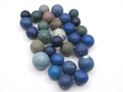 Antique Clay Marbles - Blue - set of 30.