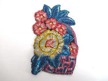 UpperDutch:,Silk Flower Basket Applique 1930s Vintage Embroidery Floral Patch Sewing Supply.