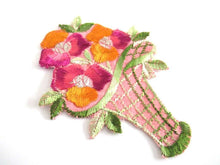 UpperDutch:,Silk Flower Basket Applique 1930s Vintage embroidery Floral Patch Sewing Supply.