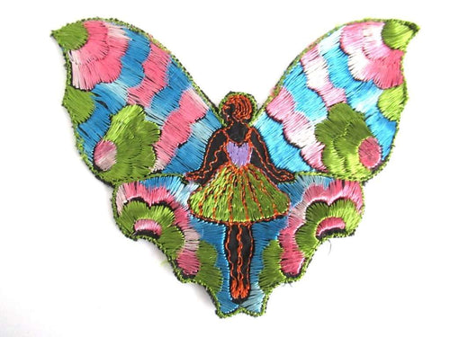 UpperDutch:,Fairy Butterfly Silk Applique 1930s Embroidery Vintage Patch Sewing supply.