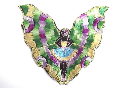 UpperDutch:,Fairy Butterfly Silk Applique 1930s Embroidery Vintage Patch Sewing supply.