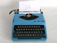 UpperDutch:,Light Blue Lancia Typewriter 1970's QWERTY keyboard. Working blue typewriter. Retro office decor, desk decor. Functional typewriter.