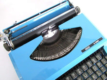 UpperDutch:,Light Blue Lancia Typewriter 1970's QWERTY keyboard. Working blue typewriter. Retro office decor, desk decor. Functional typewriter.