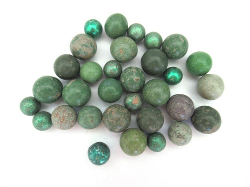 Antique Clay Marbles - green - set of 30