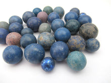 Set of 30 Blue Antique Clay Marbles - Blue