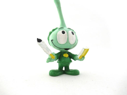 UpperDutch:Figurine,Snork Figurine Tooter with feather and book, Schleich West-Germany The Snorks, Pvc figurine 1980's.