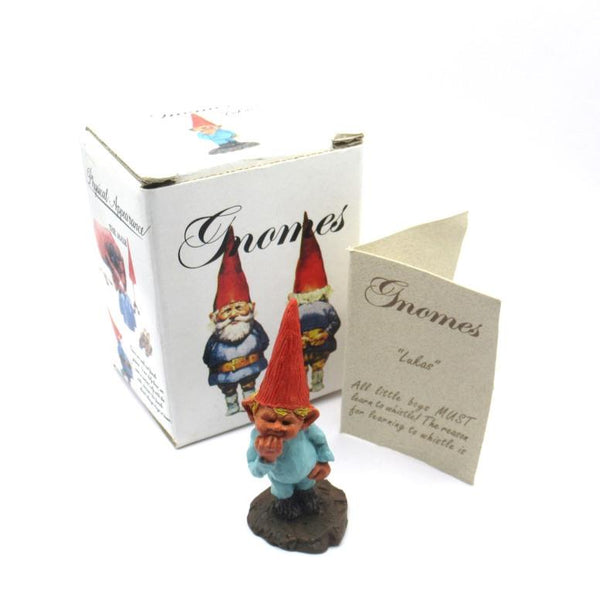 Miniature Gnome figurine, Lukas, Klaus Wickl 1993, Enesco, Rien Poortvliet, Miniature collectible gnomes.
