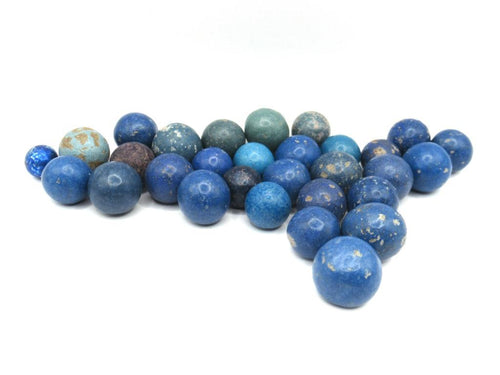 Set of 30 Blue Antique Clay Marbles