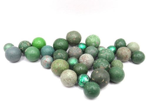 Antique Clay Marbles - green - set of 30.