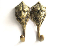 UpperDutch:,Set of 2 Solid Brass Lion Head Coat hooks Wall hooks.