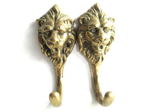 UpperDutch:,Set of 2 Antique Lion Head Coat hooks Wall hooks.