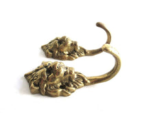 UpperDutch:,Set of 2 Antique Brass Lion Head Coat hooks Wall hooks.