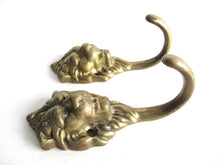UpperDutch:,Set of 2 Antique Brass Lion Head Wall hooks Coat Hangers.