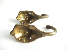 UpperDutch:,Set of 2 Antique Brass Lion Head Wall hooks Coat Hangers.
