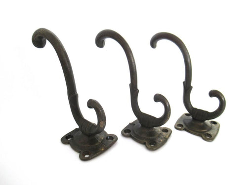 Set of 3 brass wall hooks, Coat hook, coat rack supply.