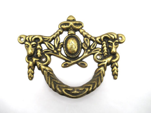 1 (one) Antique Drawer pull, Solid Brass Ornate Drawer Handle, Goat, Ram.