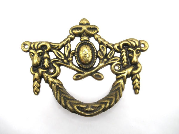1 (one) Antique Drawer pull, Solid Brass Ornate Drawer Handle, Goat, Ram.