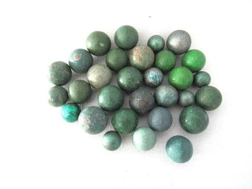 Antique Green Clay Marbles - set of 30.