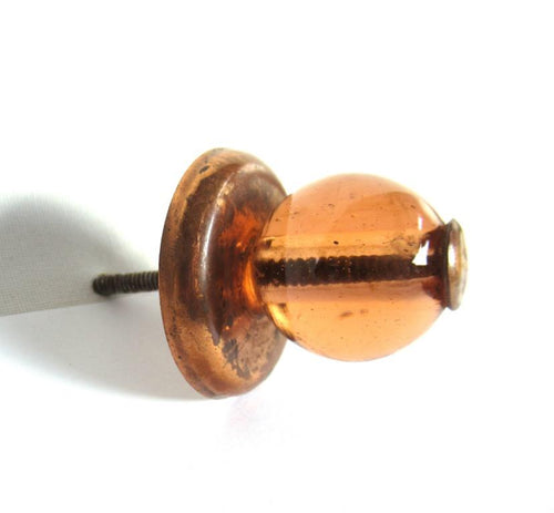 Set of 2 Antique brass glass Drawer knobs, Cabinet drawer pull