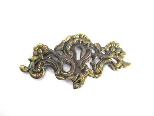 Vintage Escutcheon, flowers. Furniture hardware, Keyhole cover