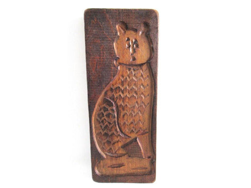 Wooden cookie mold Cat. Wooden Dutch Folk Art Cookie Mold. Speculaas plank.