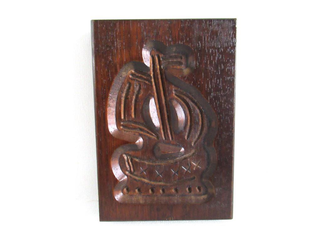 Small Wooden cookie mold. Wooden Dutch Folk Art Cookie Mold. speculaas plank, Ship, springerle.