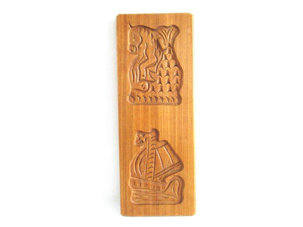 Vintage Wooden cookie mold. Seahorse, Ship, Speculaas plank, Springerle.
