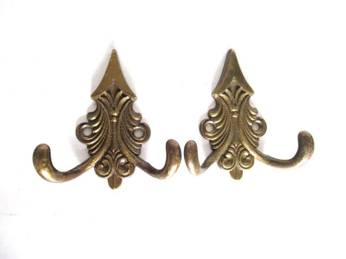 UpperDutch:,Set of 2 Small Wall hooks, Antique Coat hook, Towel hook, Kitchen hook, Solid brass.