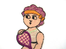Antique 1930's Silk Applique on Cotton, Lady with tennis racket, Embroidery, Tobacciana Cigarette Insert Card, Turmac