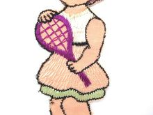 Antique 1930's Silk Applique on Cotton, Lady with tennis racket, Embroidery, Tobacciana Cigarette Insert Card, Turmac