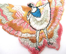 Rare Antique Fairy Applique 1930s, Flapper girl, Silk on Cotton, butterfly, patch.