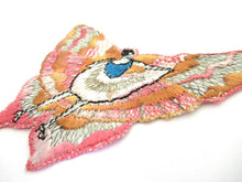 Rare Antique Fairy Applique 1930s, Flapper girl, Silk on Cotton, butterfly, patch.
