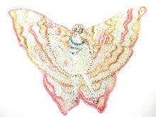 Rare Antique Fairy Applique 1930s, Flapper girl, Silk on Cotton, butterfly, patch.