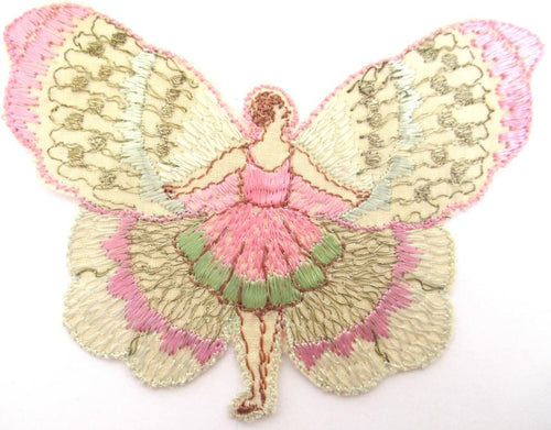 Rare Antique Flapper Girl Sewing Patch 1930s, Silk on Cotton, butterfly, antique applique