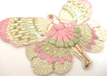 Rare Antique Flapper Girl Sewing Patch 1930s, Silk on Cotton, butterfly, antique applique