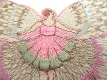 Rare Antique Flapper Girl Sewing Patch 1930s, Silk on Cotton, butterfly, antique applique