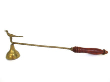 Antique Brass Candle Snuffer with bird, wooden handle